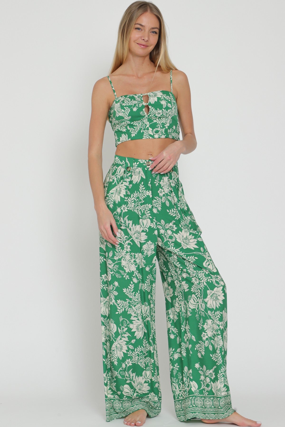 Cf Bead Trim Detailing Top& Long Pants Set