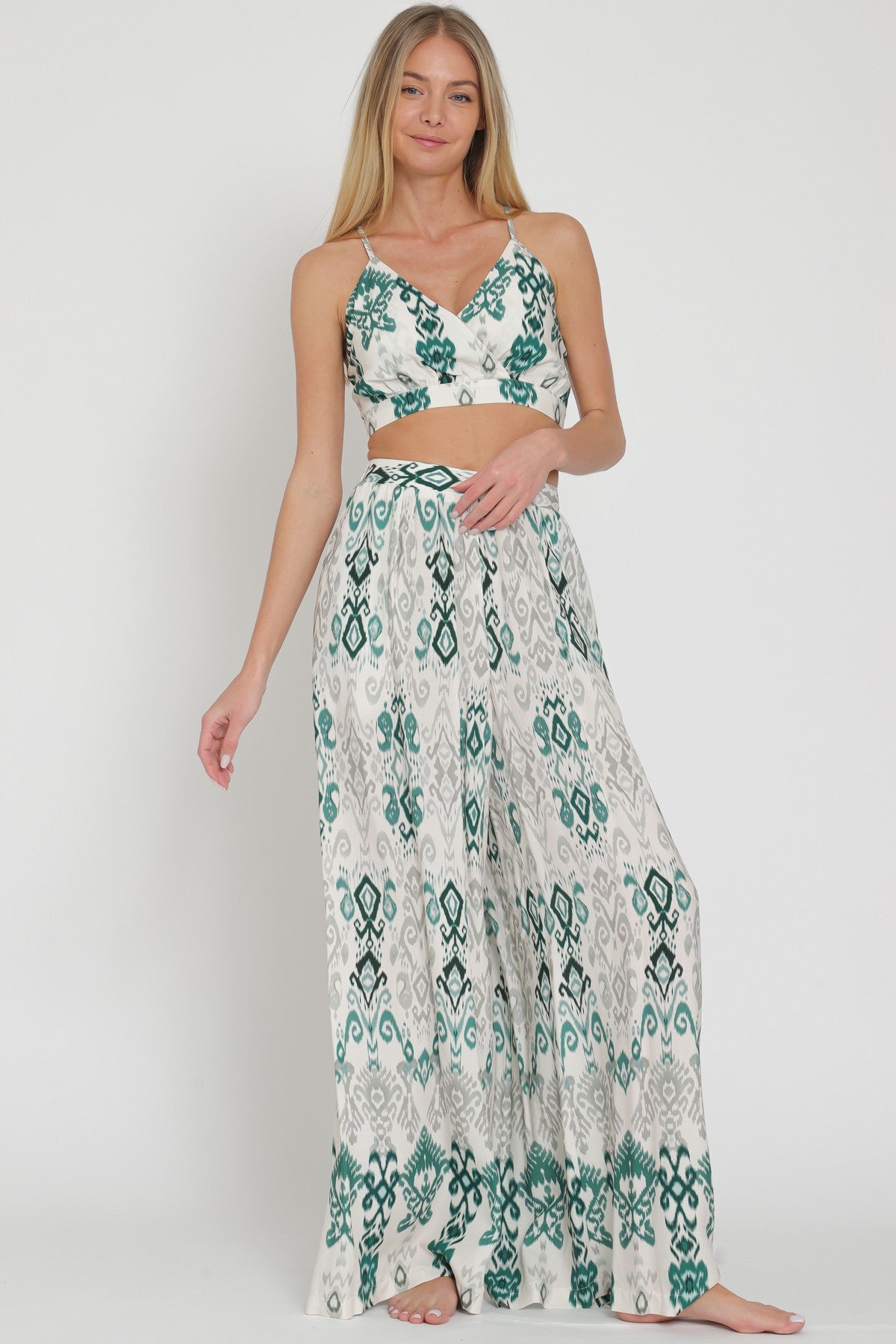 Thin Adjustable Strap Crop Top & Long Pants Set