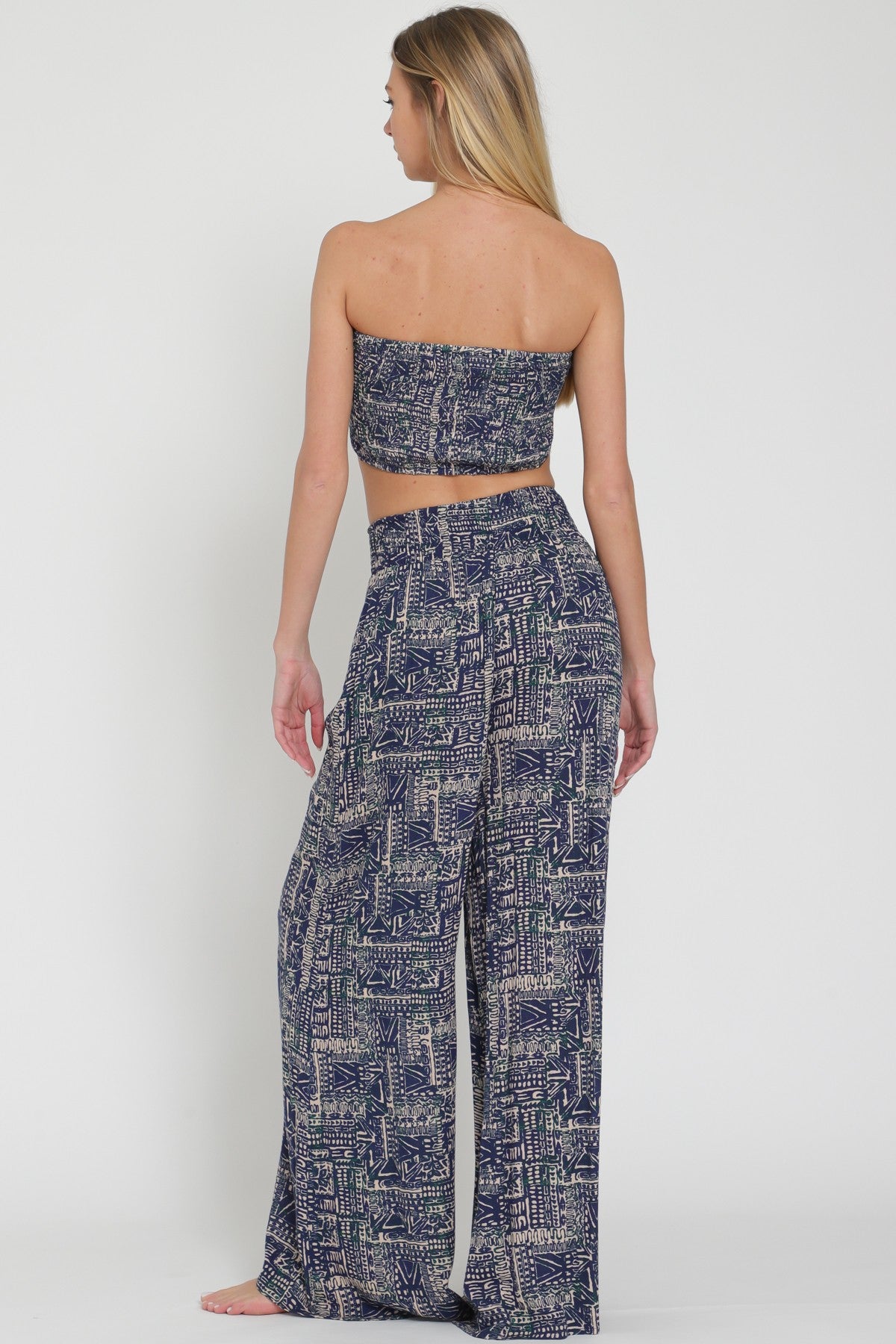 Tie Front Chest Crop Top And Long Pants Set