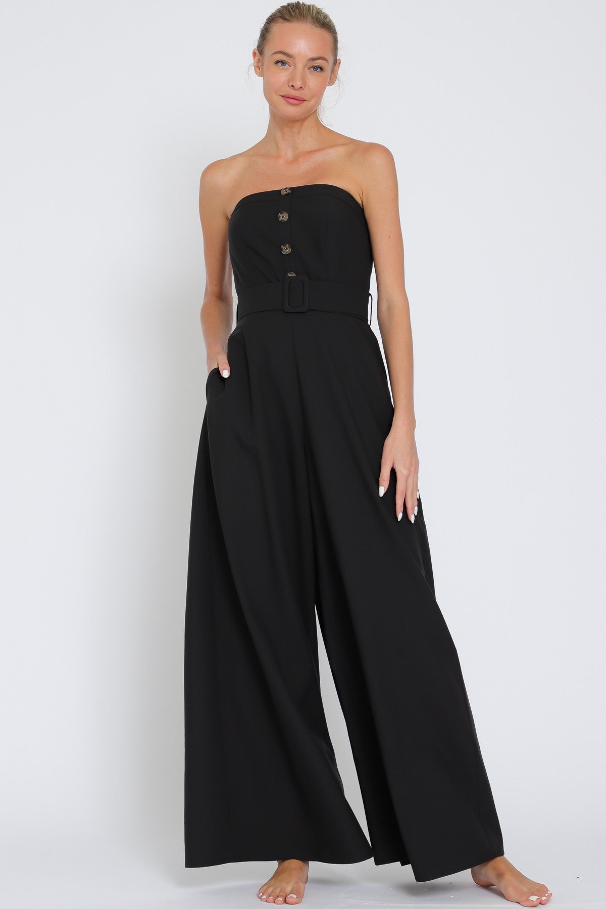 Tube Belted Button Down Jumpsuit