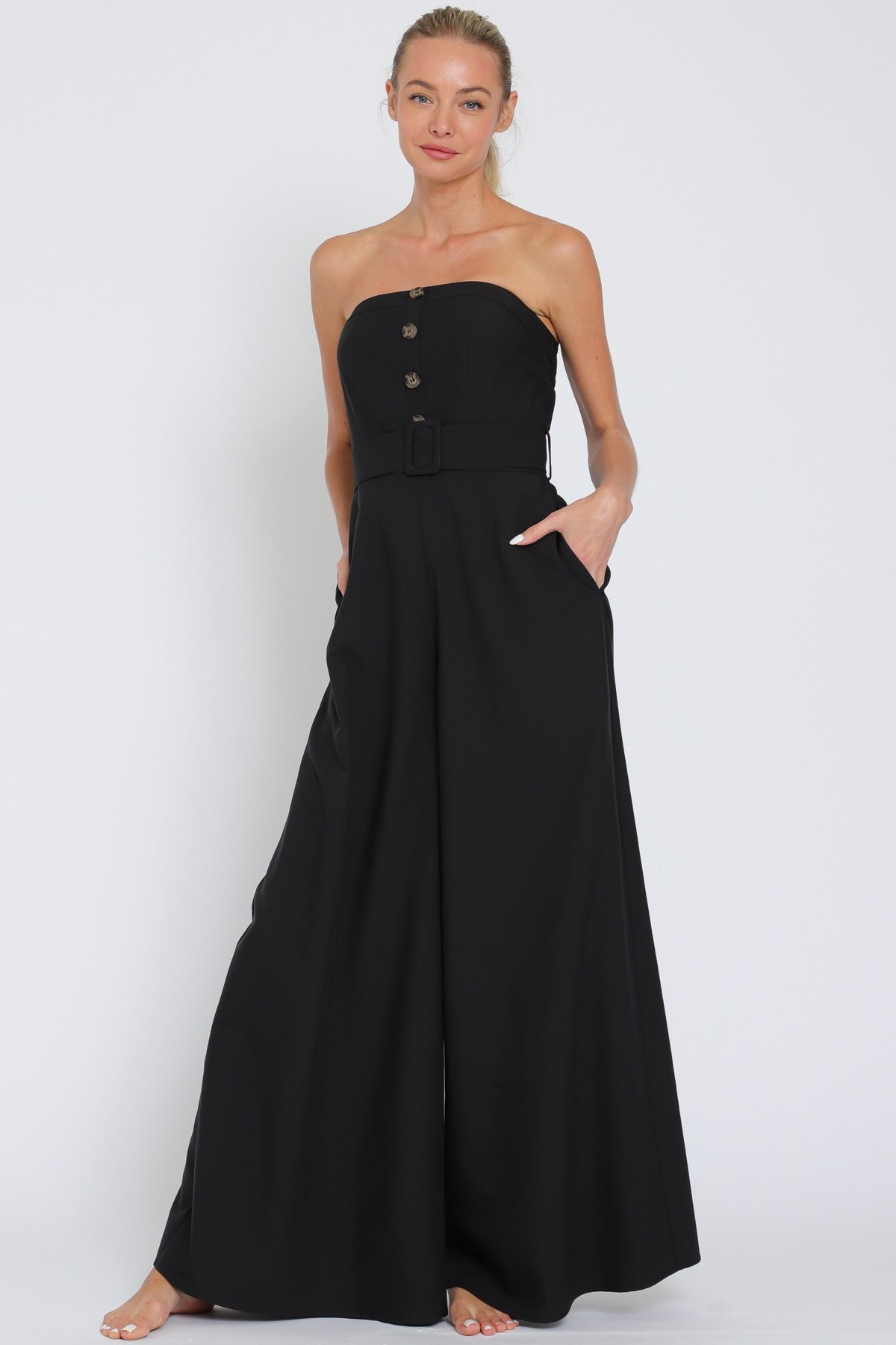 Tube Belted Button Down Jumpsuit