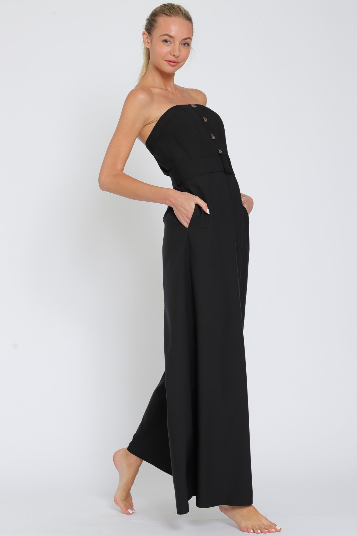 Tube Belted Button Down Jumpsuit