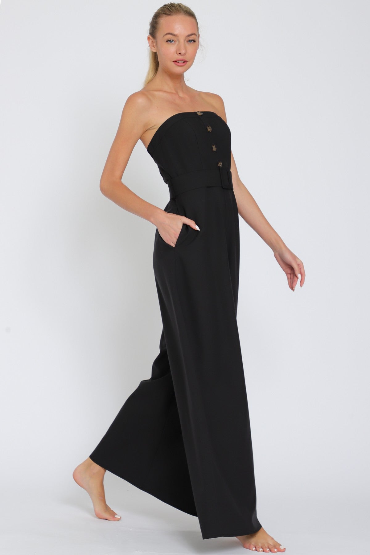 Tube Belted Button Down Jumpsuit