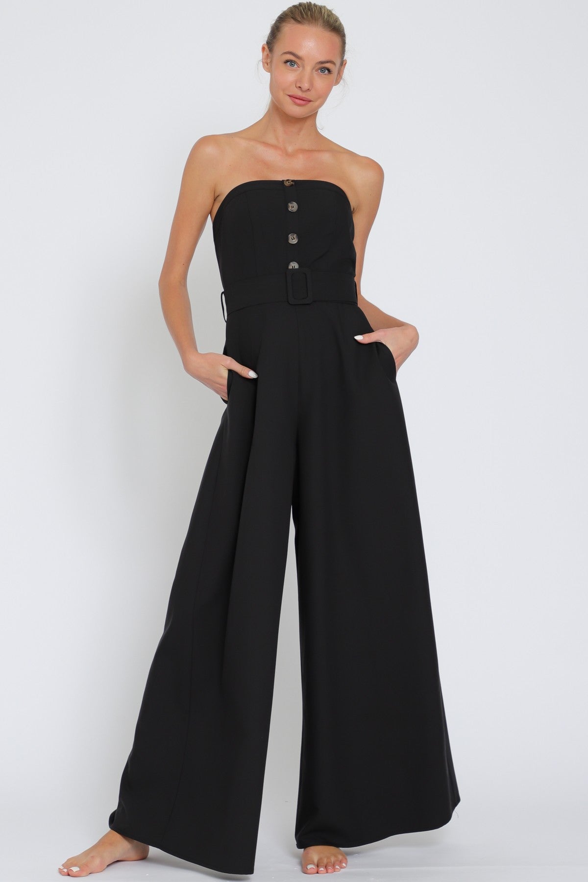Tube Belted Button Down Jumpsuit