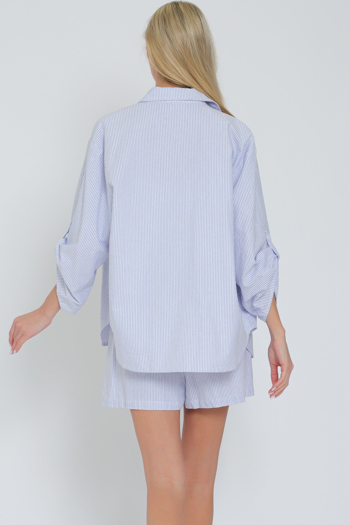 Roll Up Sleeve Shirt & Elastic Waisted Shorts Set