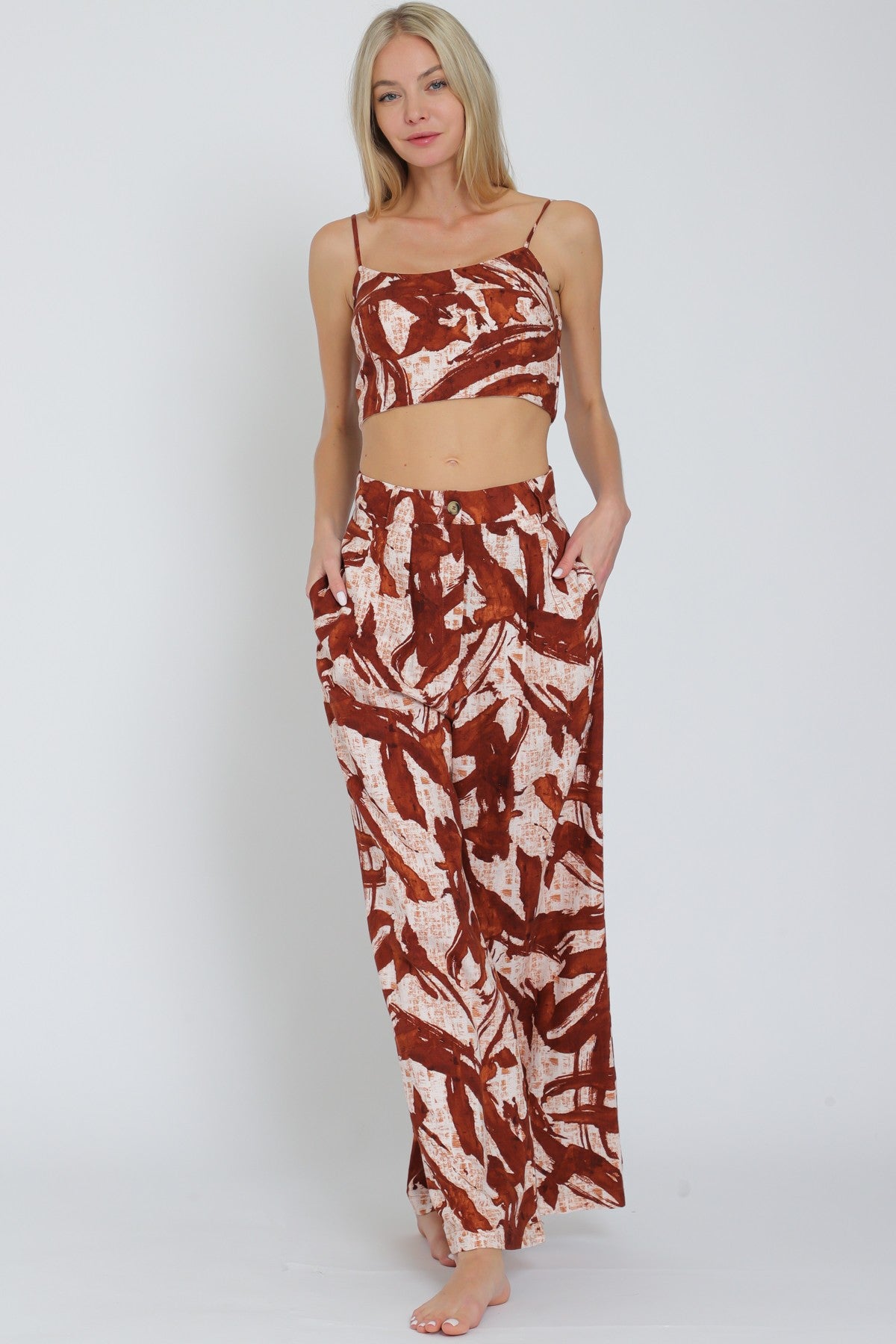 Thin Adjustable Strap Top & Long Pants Set