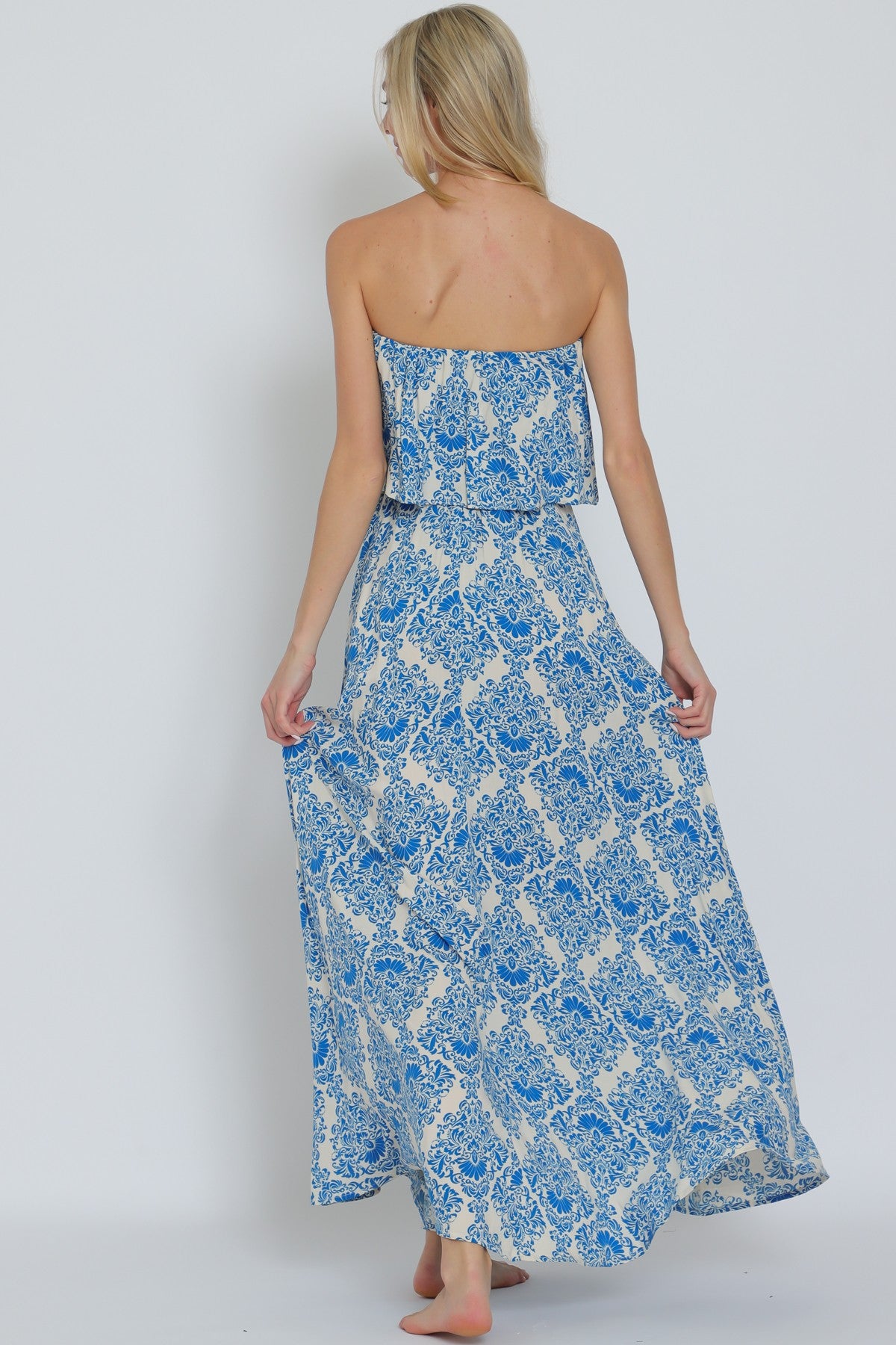 Tube Elastic Waisted Belted Maxi Dress