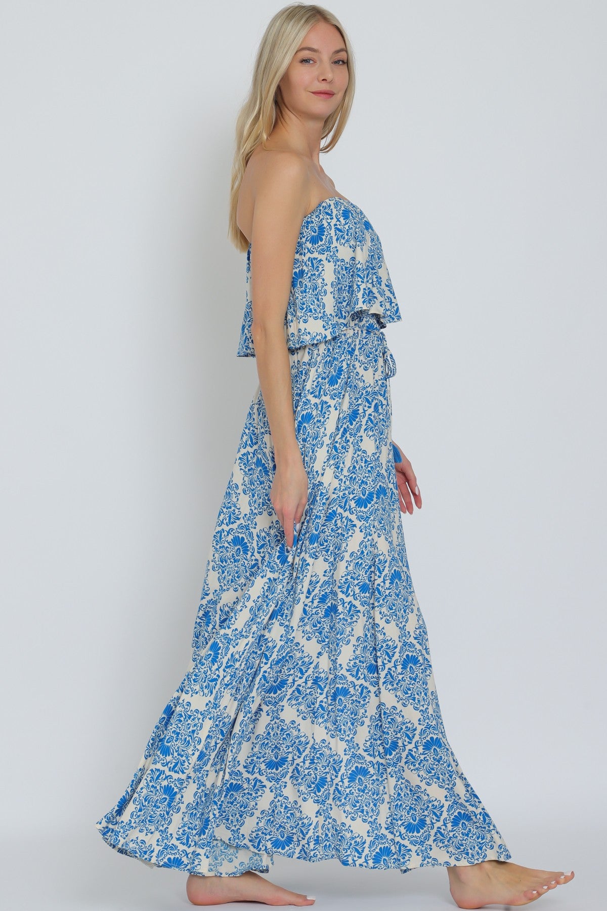 Tube Elastic Waisted Belted Maxi Dress