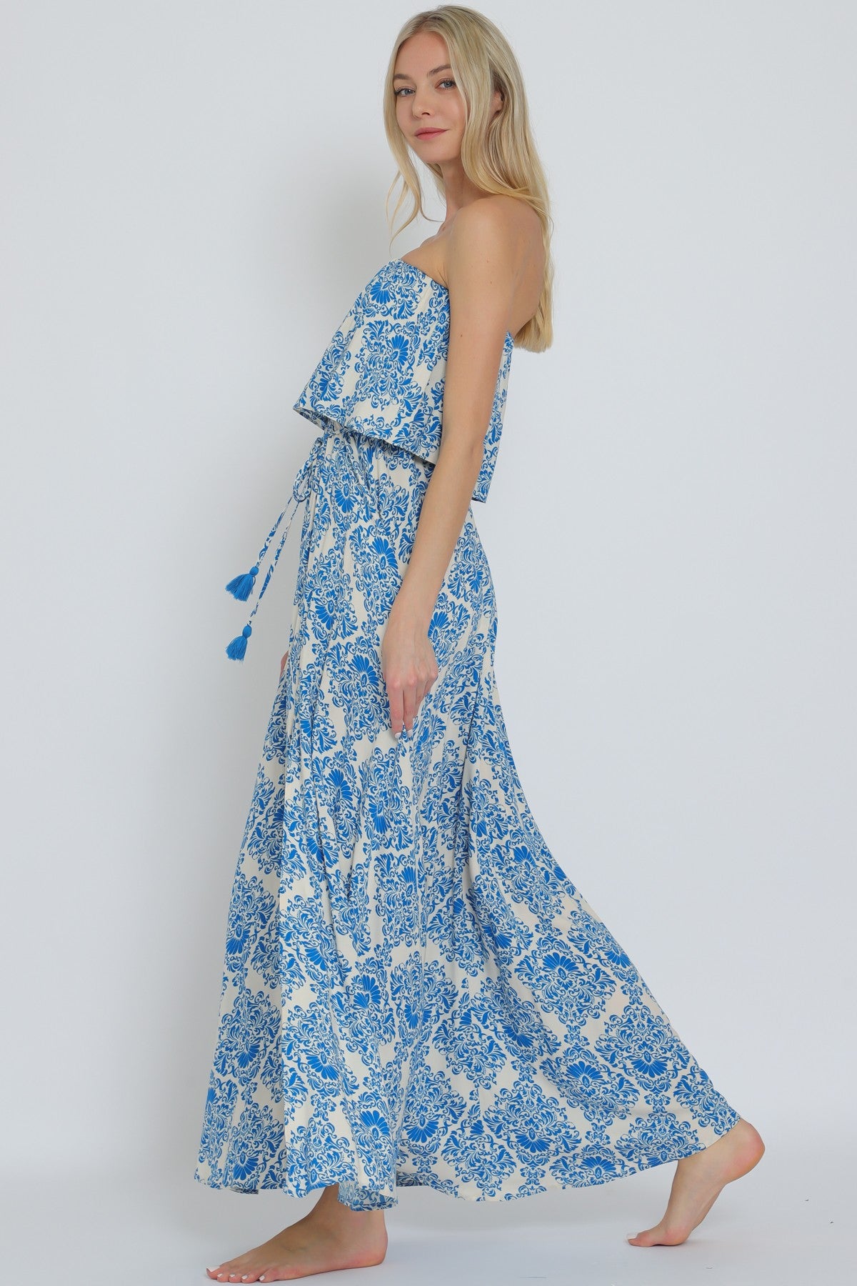 Tube Elastic Waisted Belted Maxi Dress