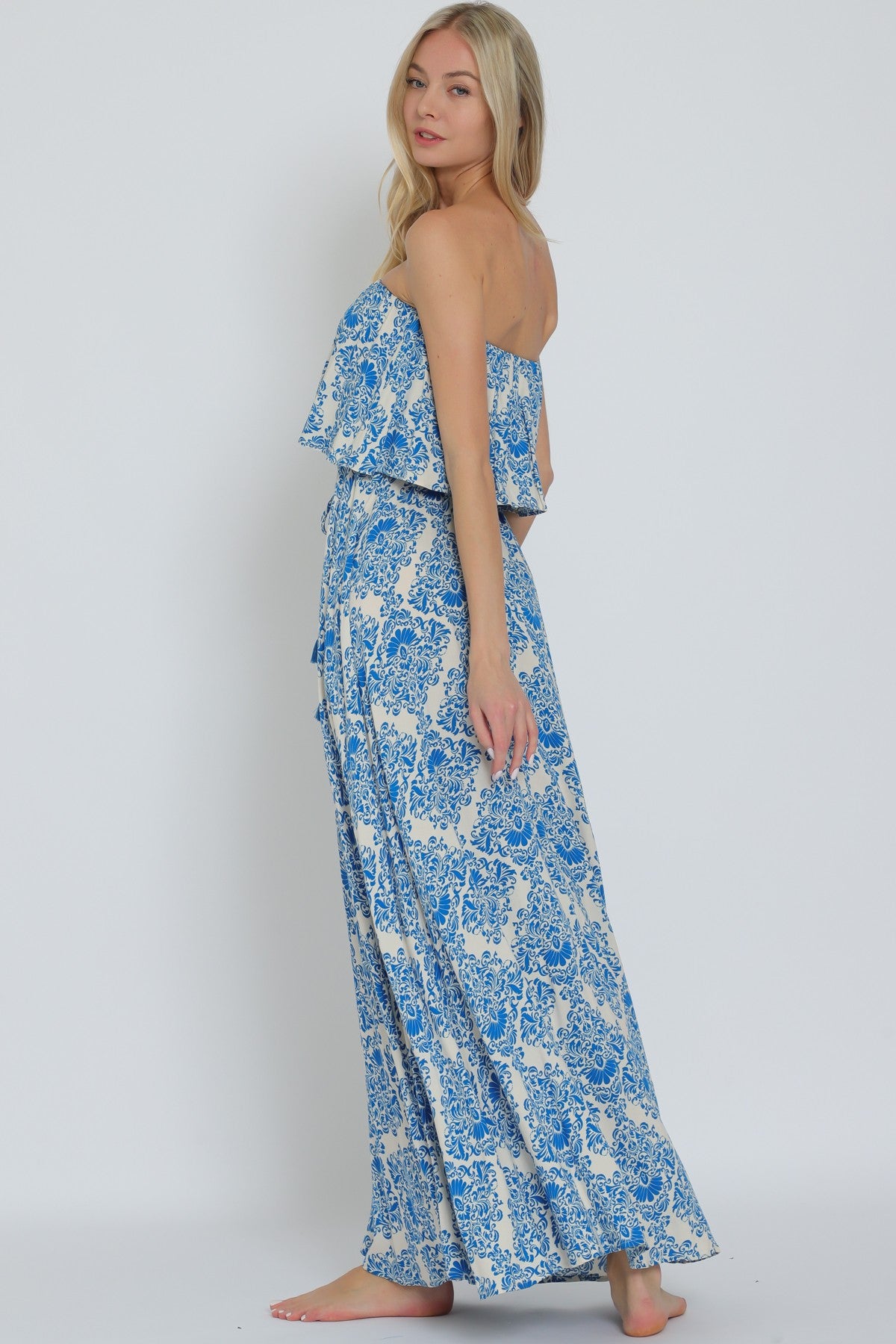 Tube Elastic Waisted Belted Maxi Dress