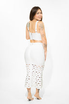 White Bange Crop Top & Midi Skirt W/Cutouts