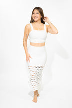 White Bange Crop Top & Midi Skirt W/Cutouts