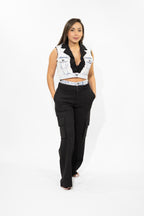 Arleen Black/Blue Denim Vest and Cargo Set