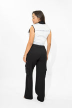 Arleen Black/Blue Denim Vest and Cargo Set