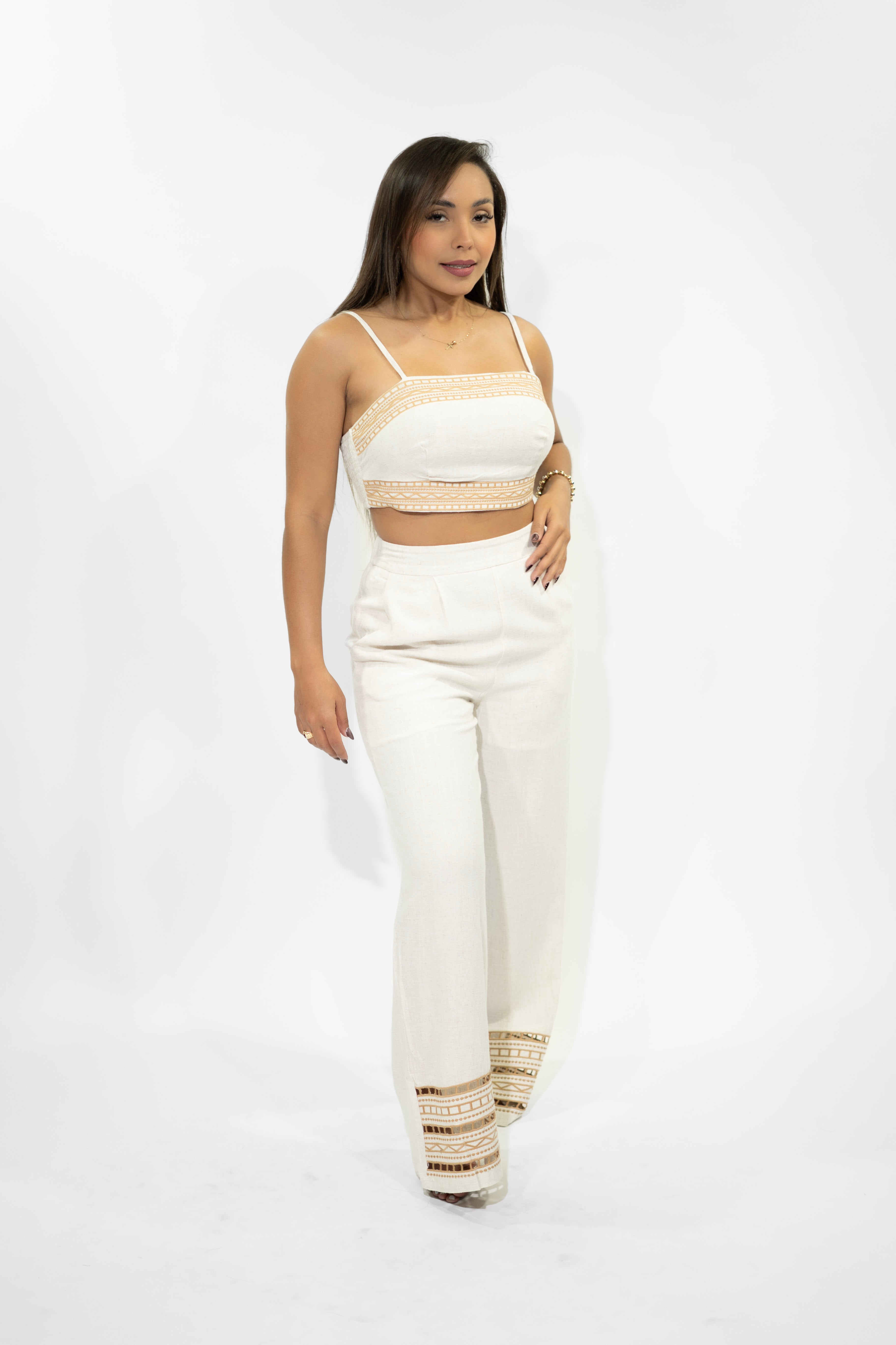 Beige Two-Piece Top & Pants Set