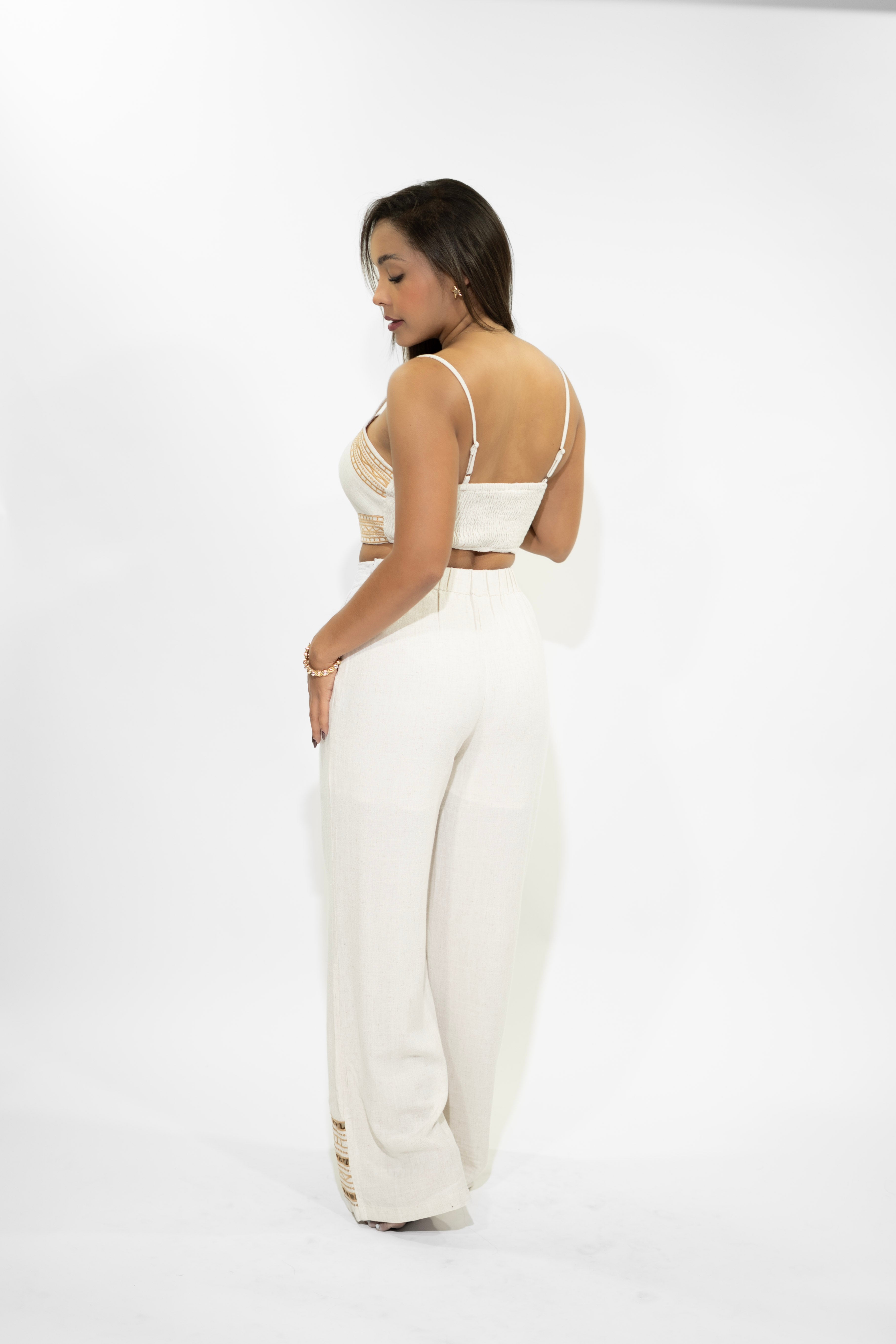 Beige Two-Piece Top & Pants Set