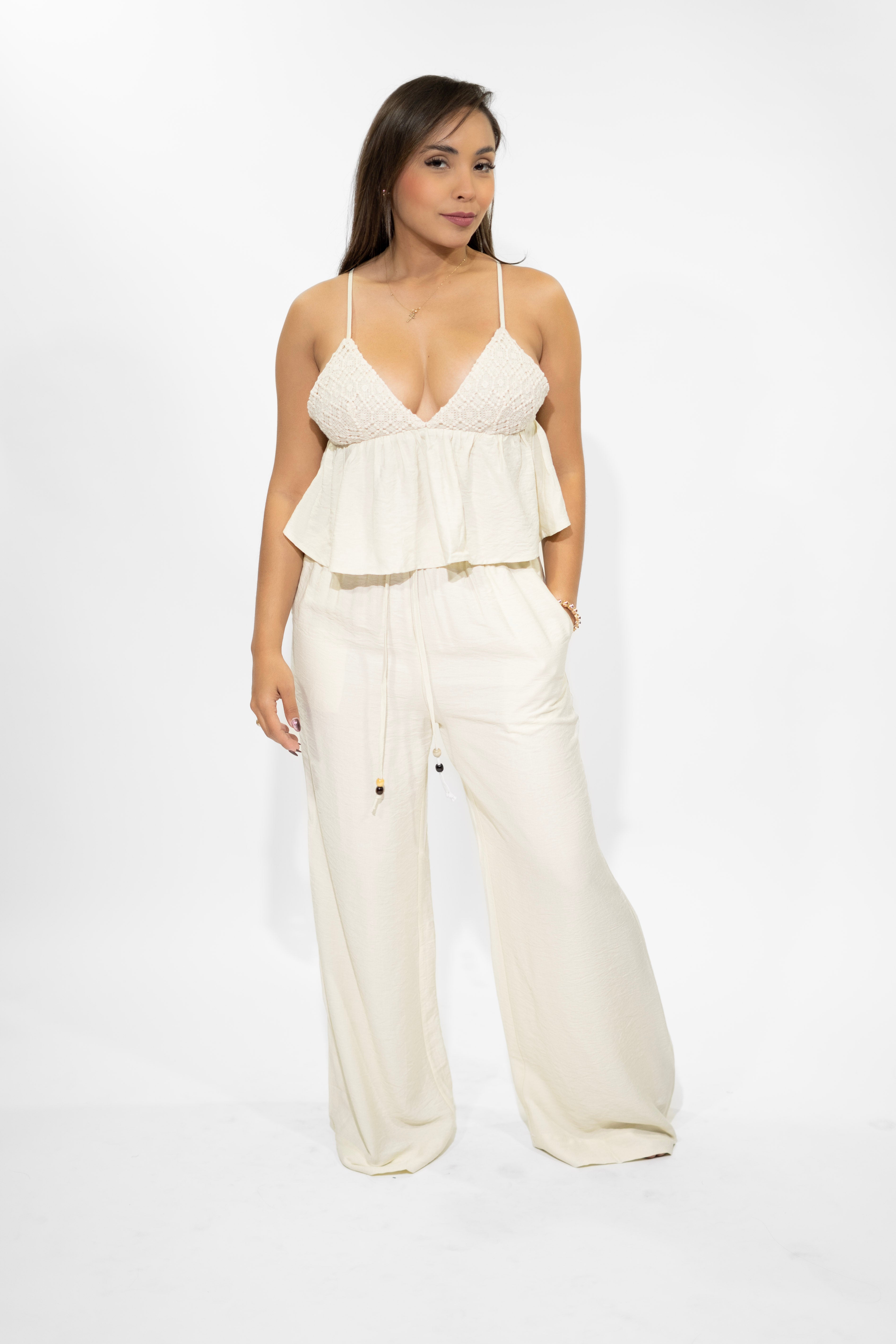 Beige Top and Pant Two-Piece Set