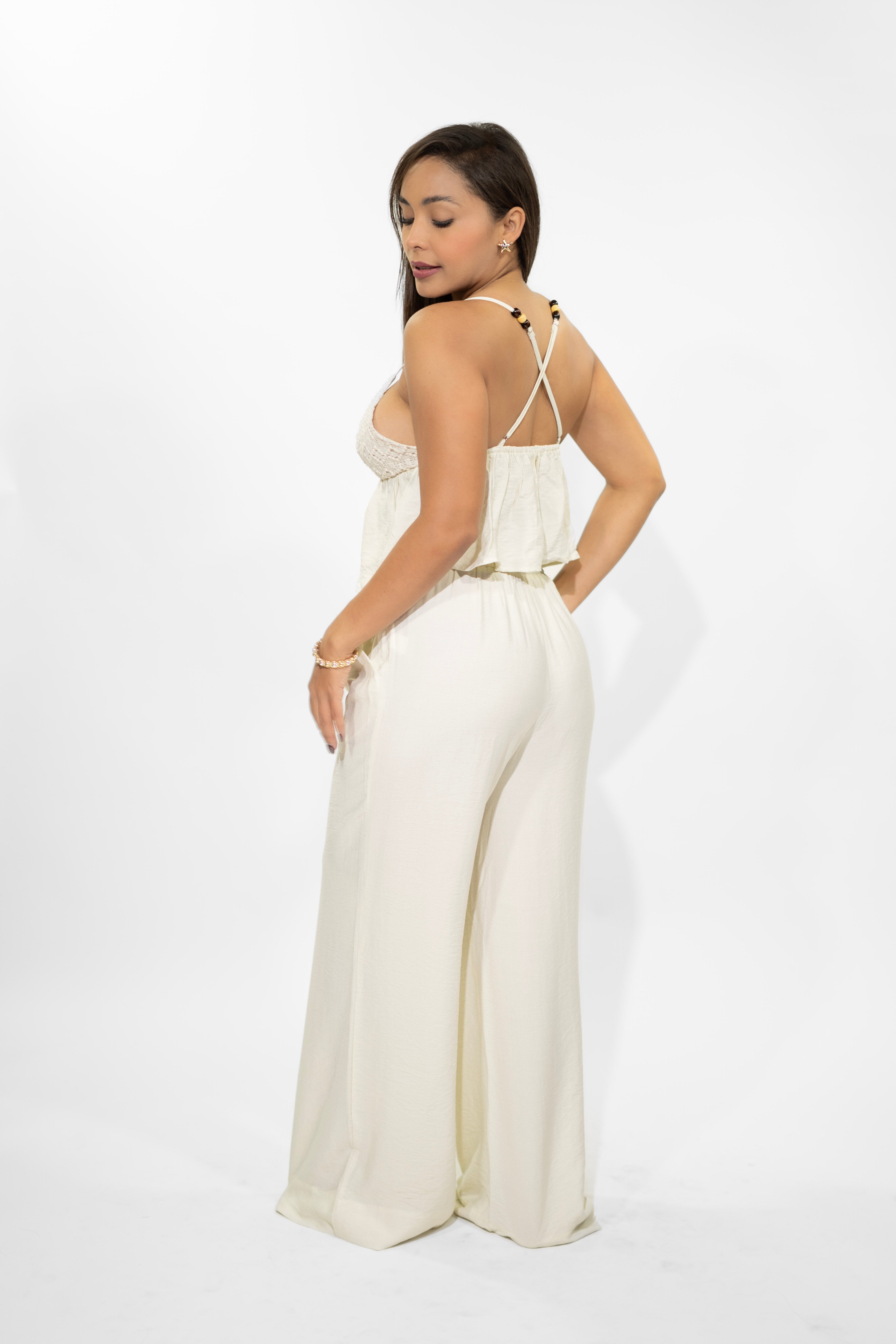 Beige Top and Pant Two-Piece Set