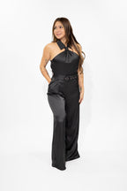 Black Knotted Halter Neck Jumpsuit