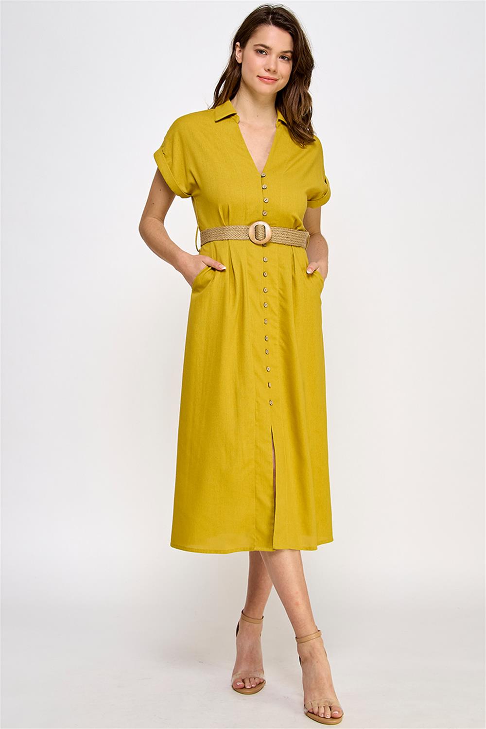 Mango Gold Belted Mini Shirt Dress