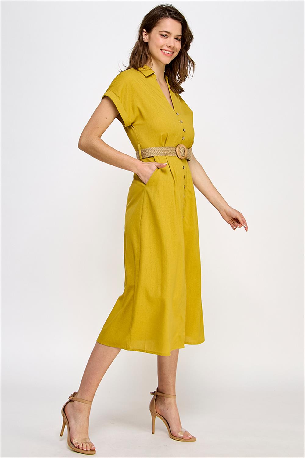 Mango Gold Belted Mini Shirt Dress