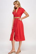 Tomato Red Belted Mini Shirt Dress