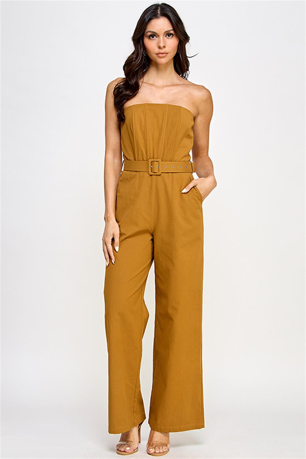 Bronze Strapless Palazzo Jumpsuit