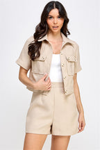 Latte Collared Top and Shorts Set