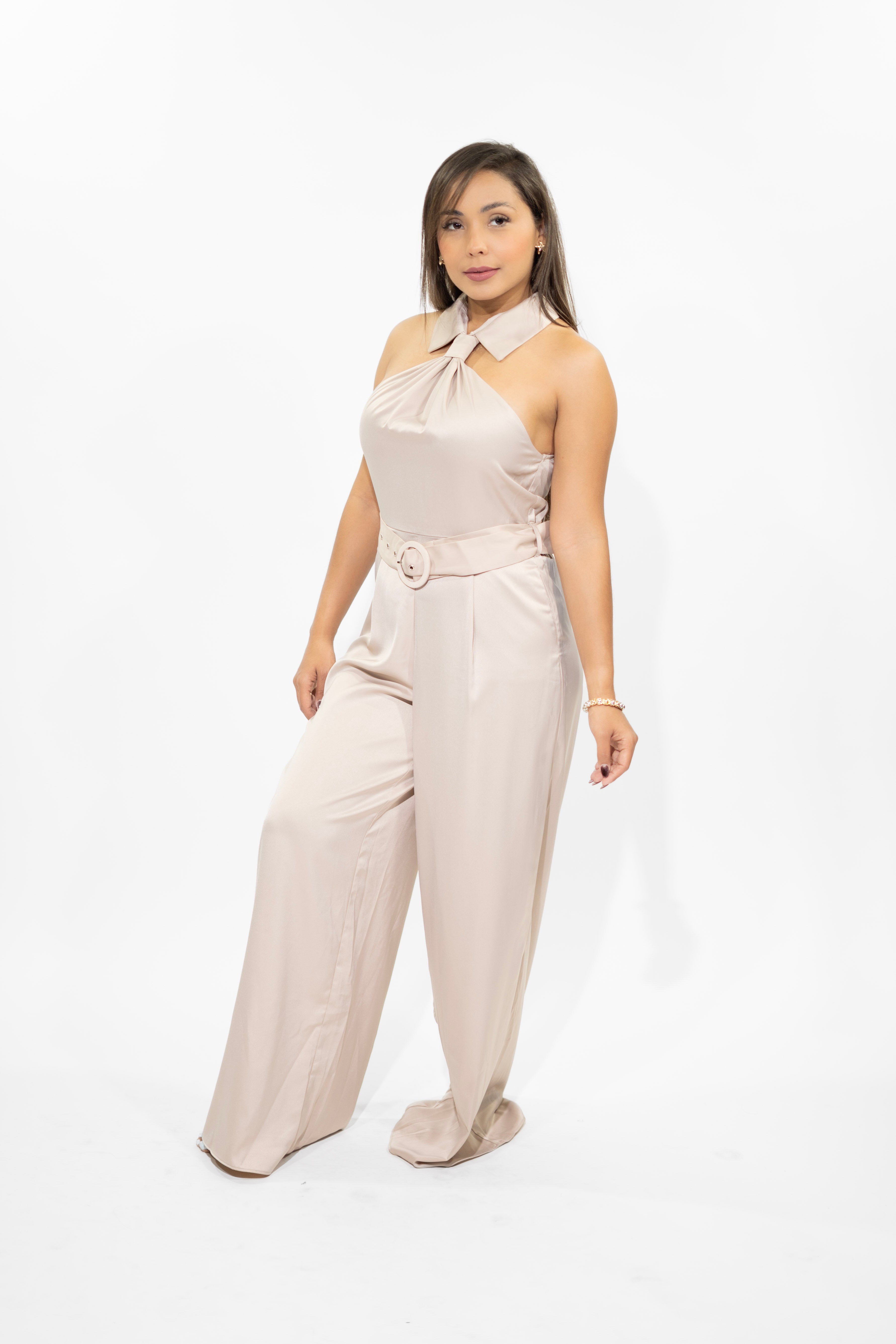 Taupe Knotted Halter Neck Jumpsuit