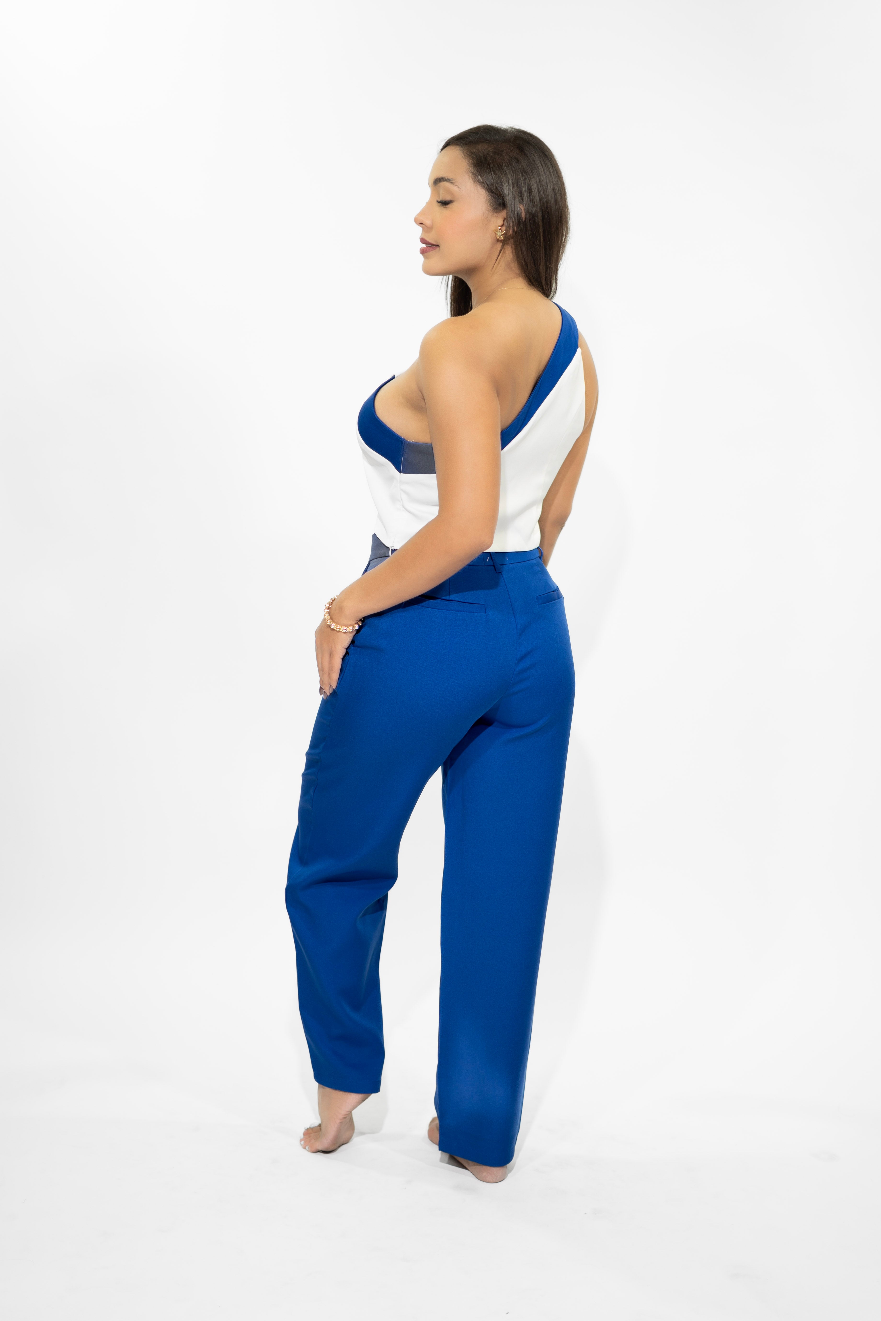 Blue One-Shoulder Top & Pant Set