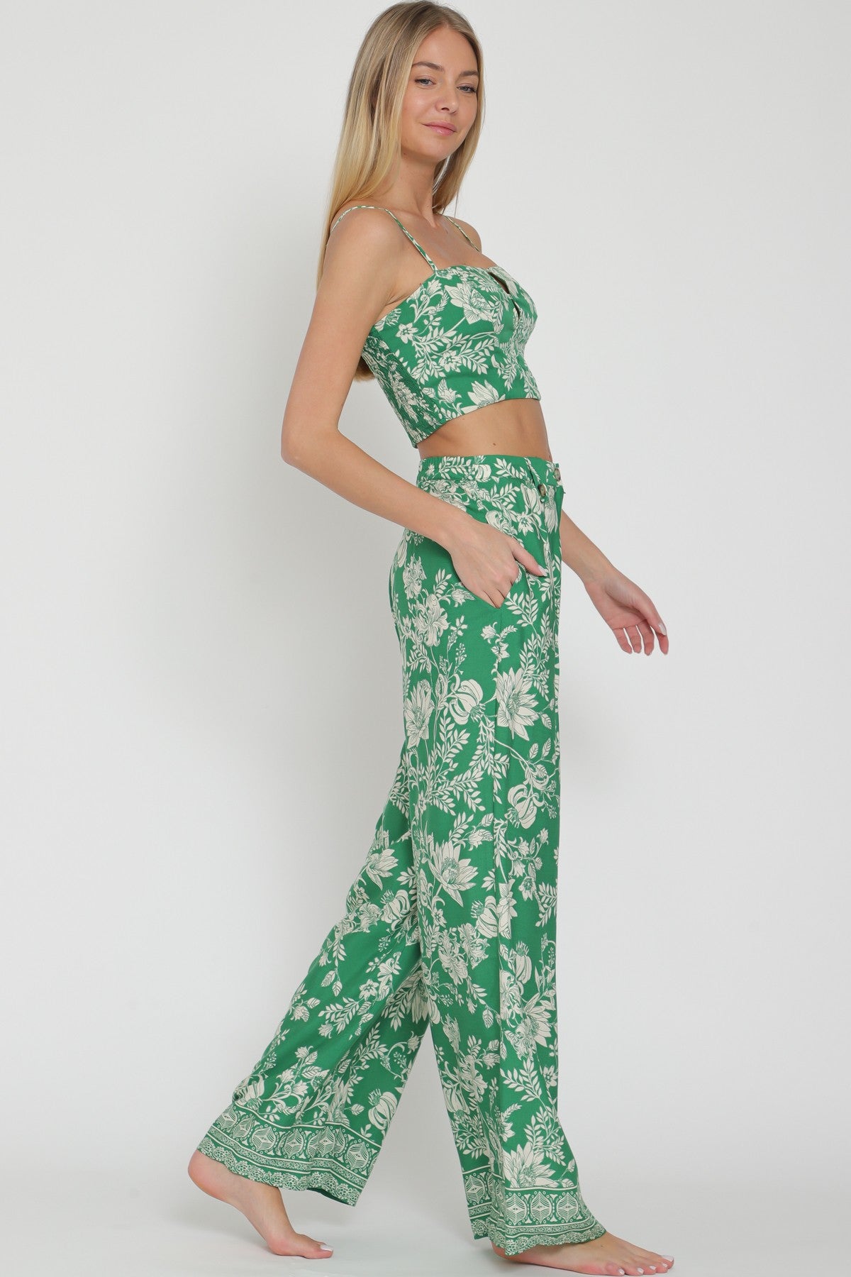 Cf Bead Trim Detailing Top& Long Pants Set