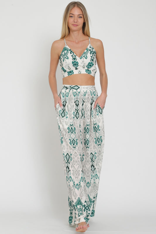 Thin Adjustable Strap Crop Top & Long Pants Set