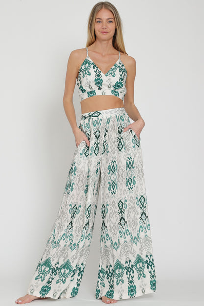 Thin Adjustable Strap Crop Top & Long Pants Set