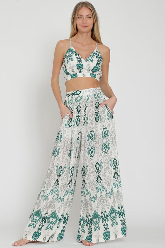 Thin Adjustable Strap Crop Top & Long Pants Set