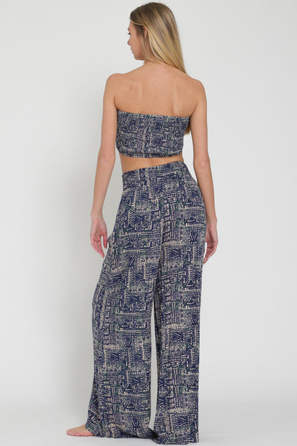 Tie Front Chest Crop Top And Long Pants Set