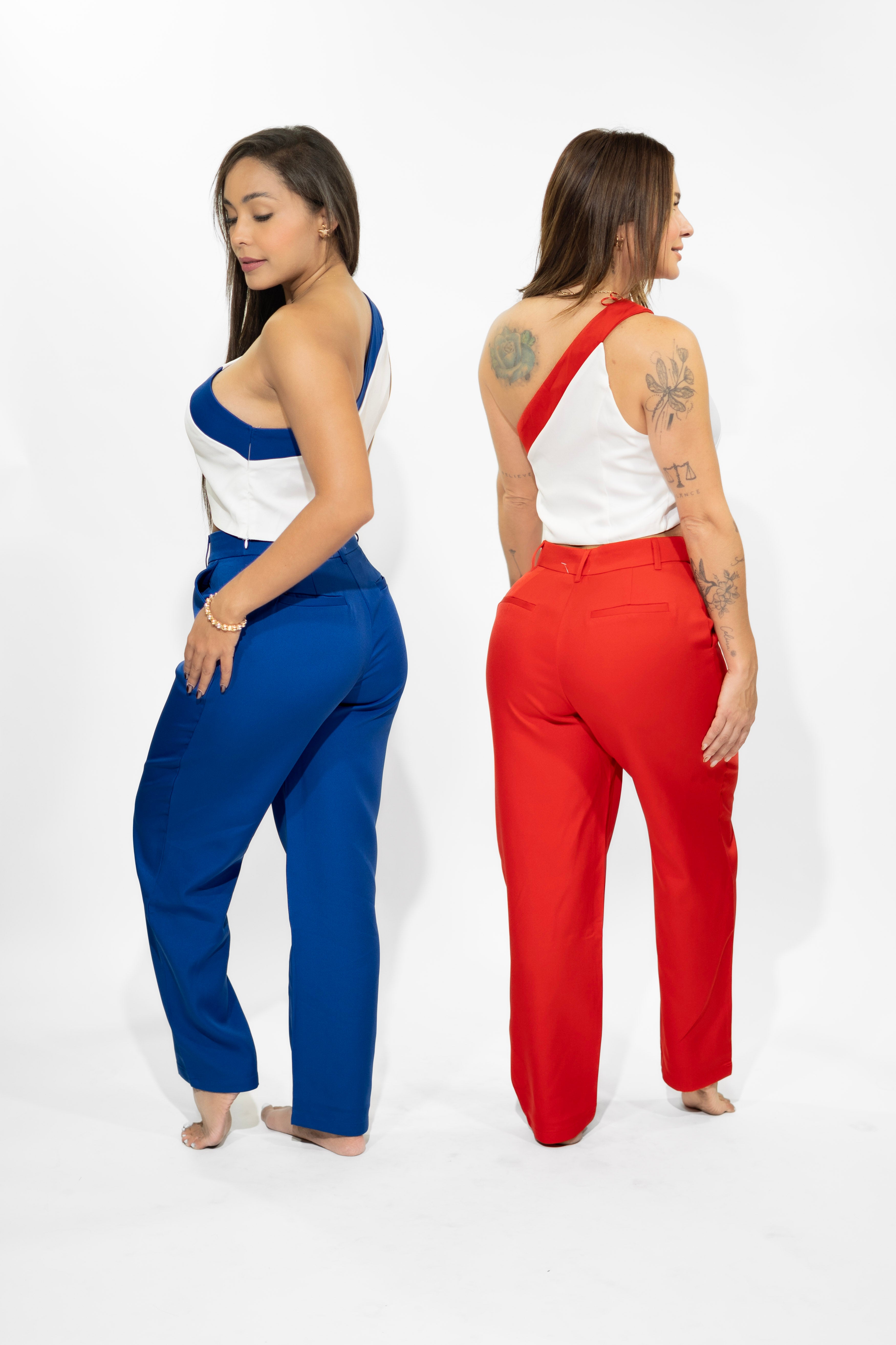 Red One-Shoulder Top & Pant Set