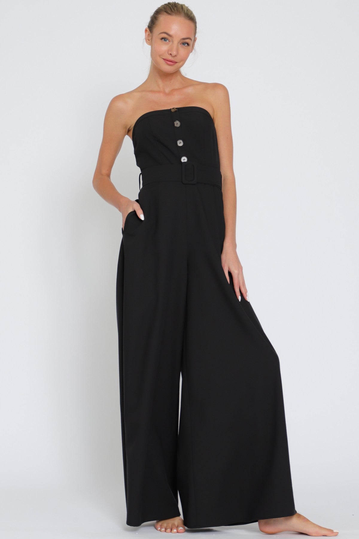 Tube Belted Button Down Jumpsuit