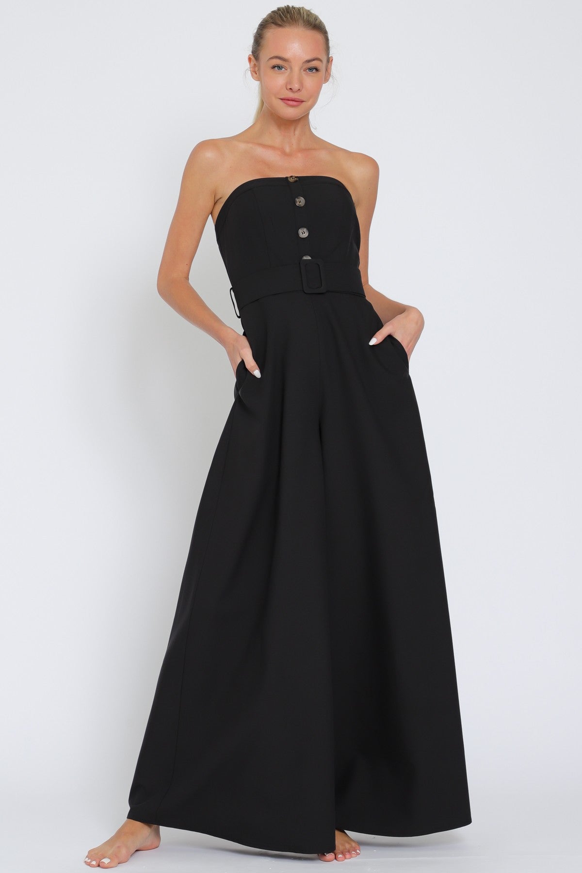 Tube Belted Button Down Jumpsuit