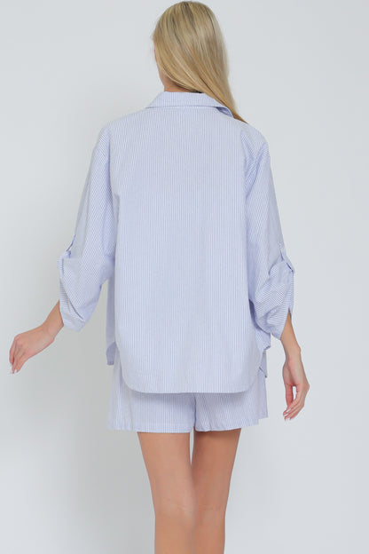 Roll Up Sleeve Shirt & Elastic Waisted Shorts Set