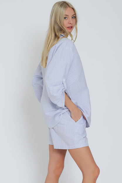 Roll Up Sleeve Shirt & Elastic Waisted Shorts Set