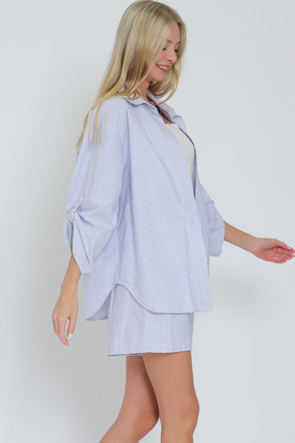 Roll Up Sleeve Shirt & Elastic Waisted Shorts Set