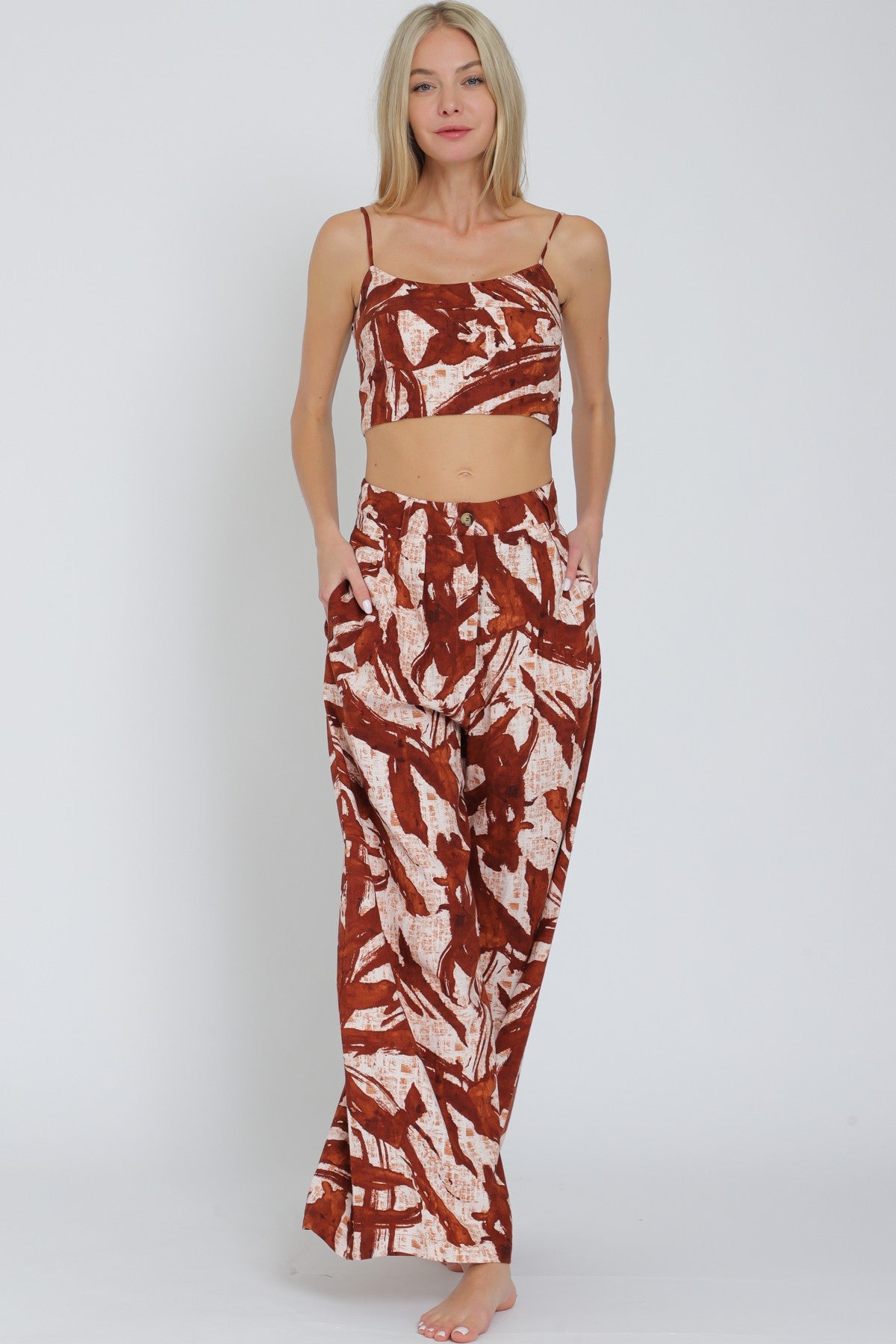 Thin Adjustable Strap Top & Long Pants Set