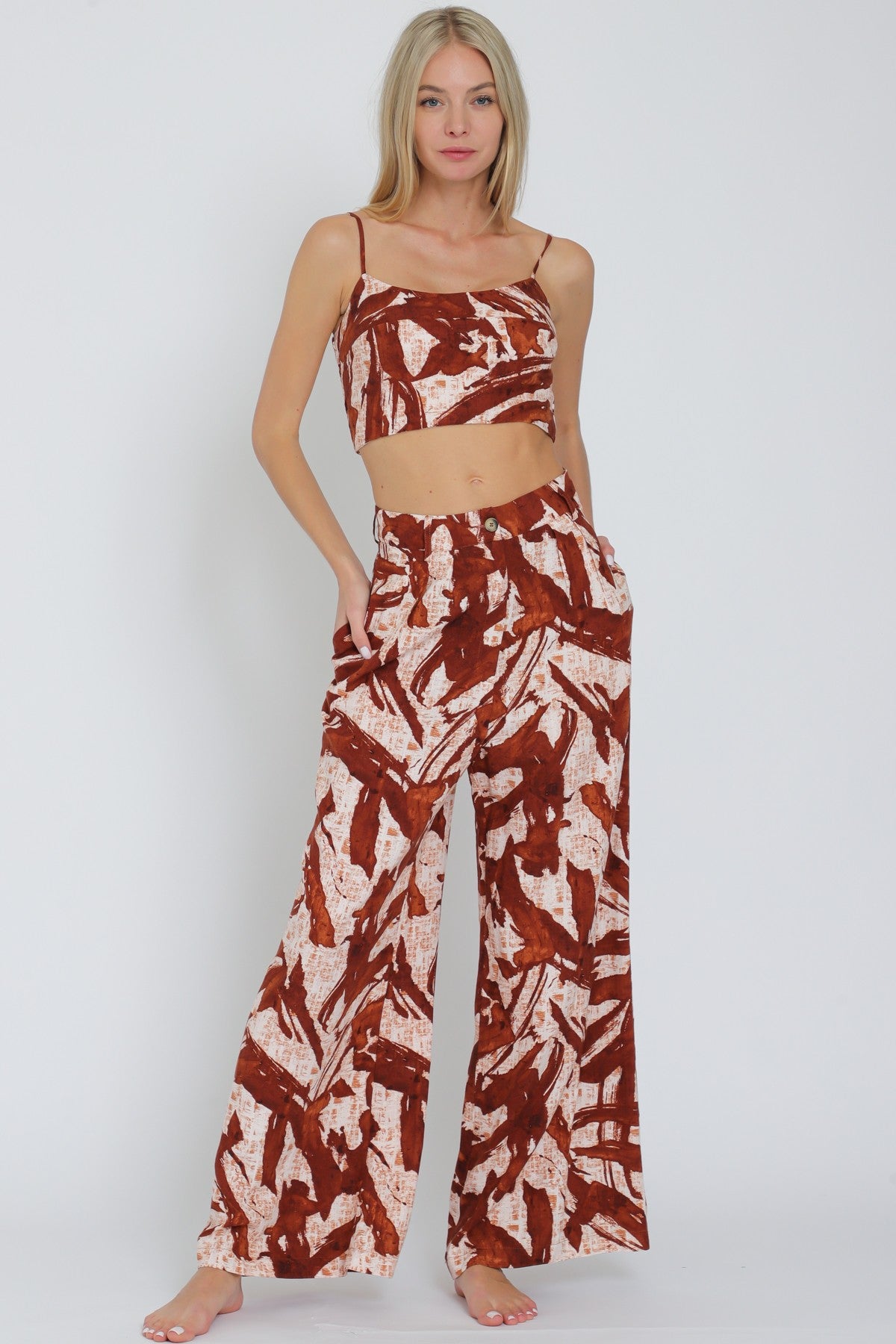 Thin Adjustable Strap Top & Long Pants Set
