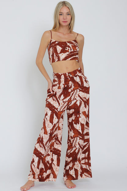 Thin Adjustable Strap Top & Long Pants Set