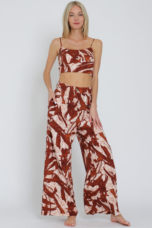 Thin Adjustable Strap Top & Long Pants Set