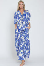 Blue Kimono-Sleeve Tie-Front Jumpsuit