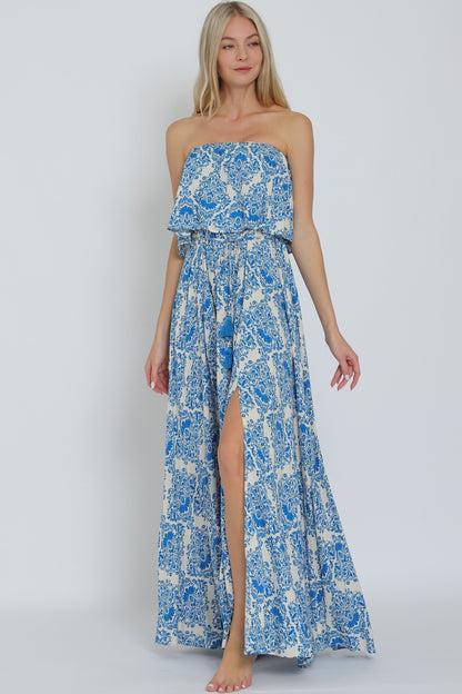 Tube Elastic Waisted Belted Maxi Dress