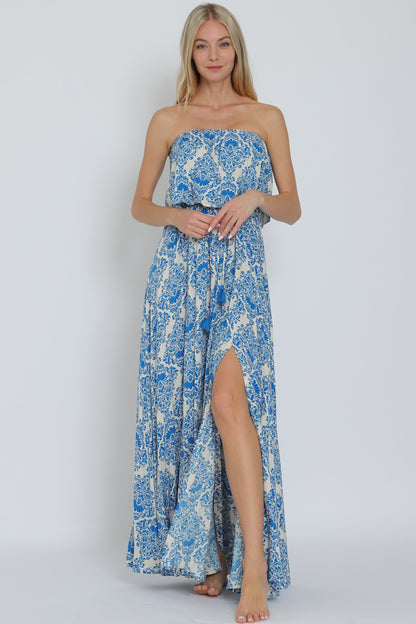 Tube Elastic Waisted Belted Maxi Dress