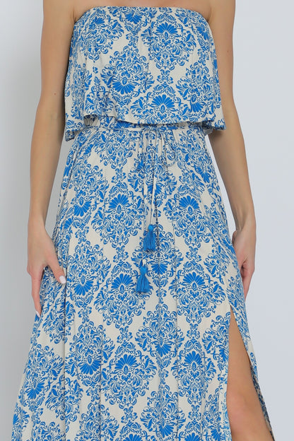 Tube Elastic Waisted Belted Maxi Dress