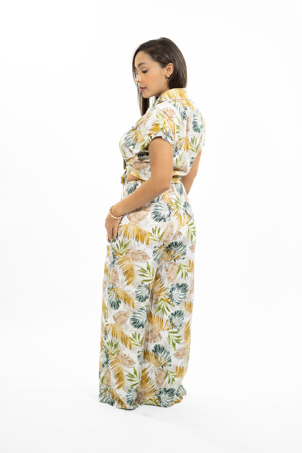 Olive Green Tie-Front Shirt & Pants Set